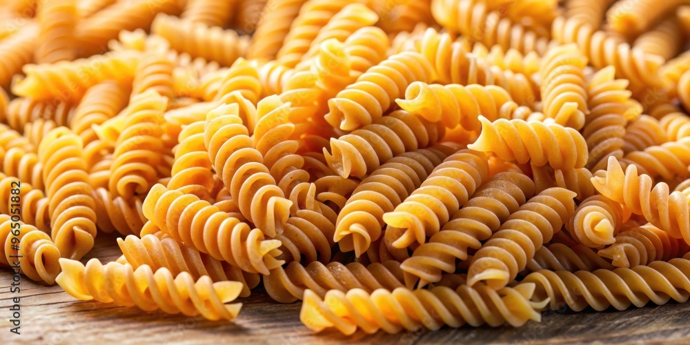 Uncooked whole grain fusilli pasta with a lively and textured background for gourmet cooking, whole grain Uncooked whole grain fusilli pasta with a lively and textured background for gourmet cooking, whole grain