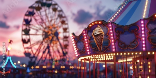 Evening State Fair Carnival Ferris wheel ride