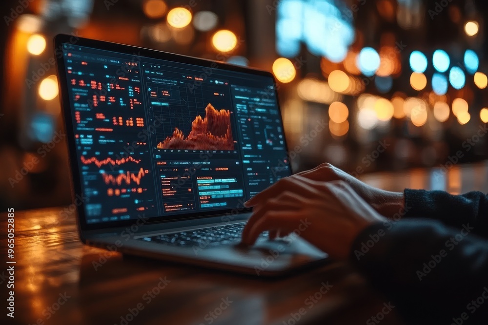 A laptop is open to a screen displaying a graph