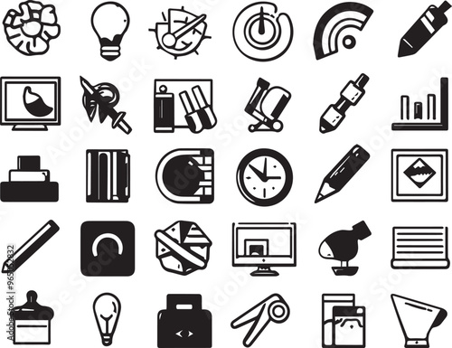 Art, creativity and graphic design related editable stroke outline icons set isolated on white background flat vector illustration