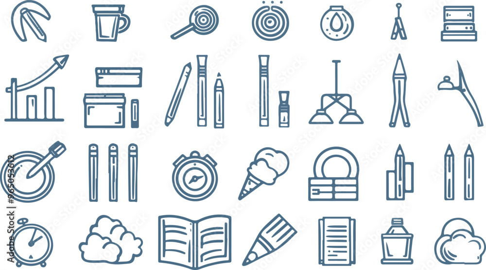 Obraz premium Art, creativity and graphic design related editable stroke outline icons set isolated on white background flat vector illustration