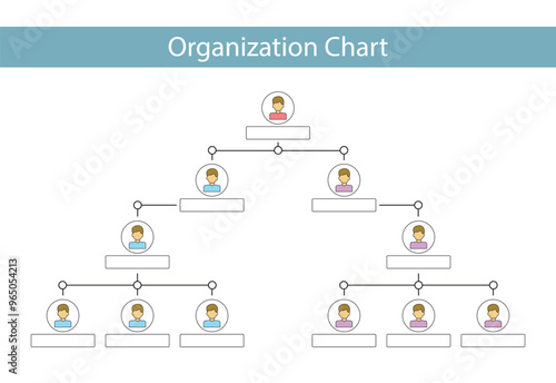 Organization Chart Infographics with People Icon and Abstract Line, Business Structure, Hierarchy of employees, org  Vector Illustration.