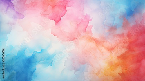 Abstract Watercolor Painting with Pink, Blue, and Orange Swirls