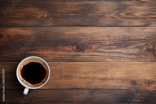 Top view of coffee concept on wooden table and copy space with generative ai