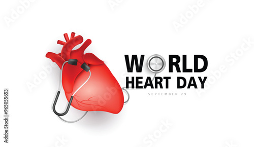 World heart day concept. stethoscope with cardio pulse line, heartbeat line, heart wave sign, health care medical check up. heart problems, coronary artery disease. vector design.