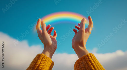 hands grabbing rainbow