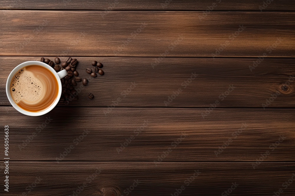 Top view of coffee concept on wooden table and copy space with generative ai Top view of coffee concept on wooden table and copy space with generative ai