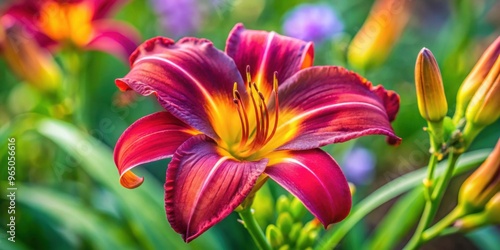 Vibrant Daylily of the species Bela Lugosi blooming in a summer garden, daylily, Bela Lugosi, species, vibrant, blooming, summer photo