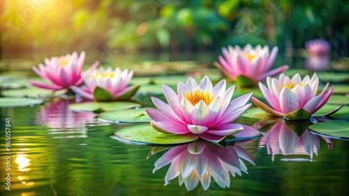 Wallpaper Mural Serene image of water lilies gracefully dancing in a tranquil pond , nature, water lilies, pond, serene, tranquil, reflection Torontodigital.ca