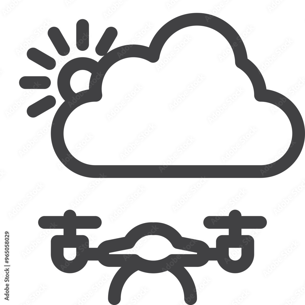 Simple vector cloud support drone outline icon on white background Simple vector cloud support drone outline icon on white background