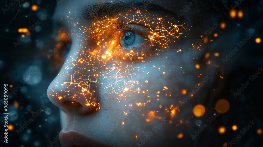 Surreal Portrait with a Constellation Map for a Face Surreal Portrait with a Constellation Map for a Face