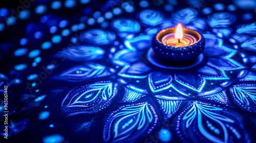 Fototapeta Naklejka Na Ścianę i Meble -  Diwali diya oil lamps with flowers holiday background. Creating a festive and decorative composition.