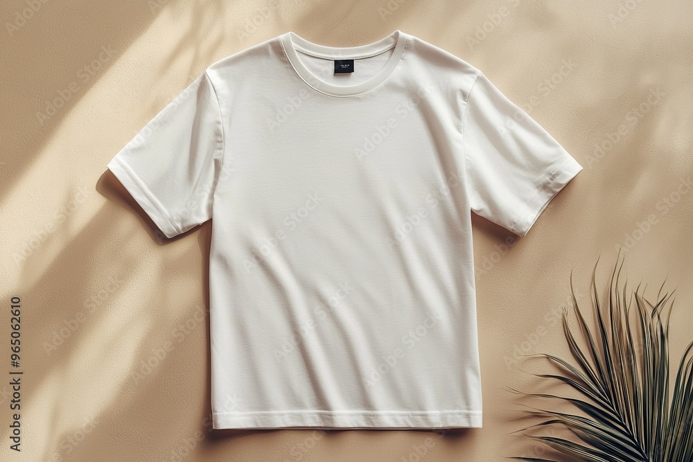 Simple Tshirt Flatlay mockup in beige background created with generative AI Simple Tshirt Flatlay mockup in beige background created with generative AI