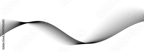 Dotted wave line pattern. Black halftone undulate background. Abstract stipple particle flow wallpaper. Curved dashed gradient net element for poser, banner, presentation, booklet, flyer. Vector