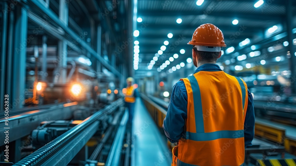 Industrial Worker in a Factory Setting with Safety Gear Industrial Worker in a Factory Setting with Safety Gear