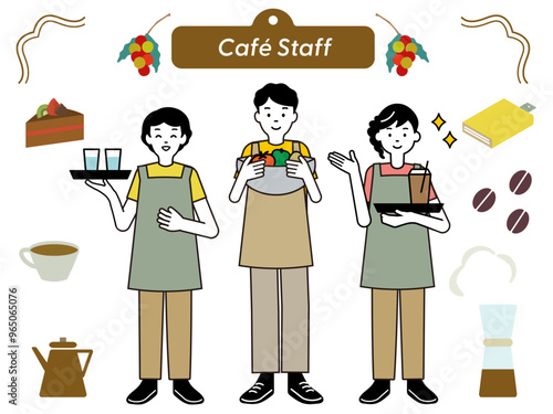 カフェ・レストラン・喫茶店・フードコートなどの飲食店で働く人たちのイラスト