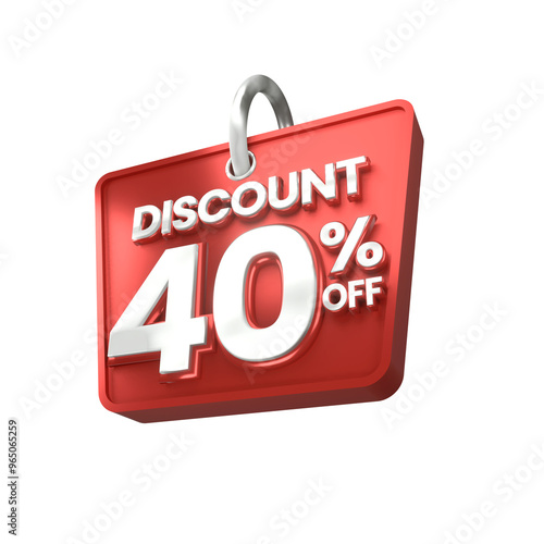 3d sales red and white discount price tag for composition 40 percent, amazing for product promotion