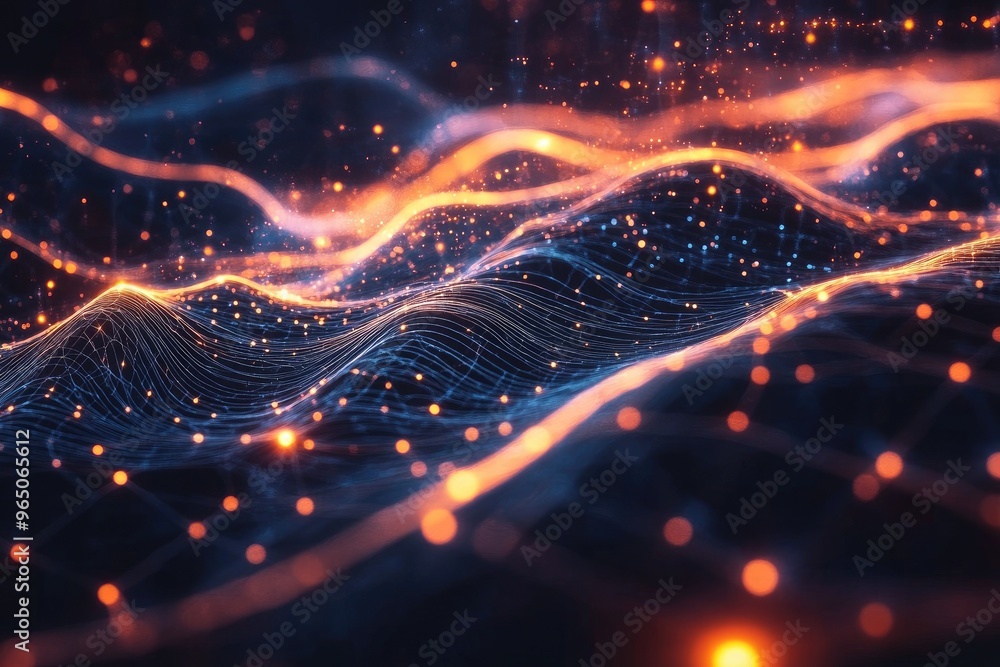 Obraz premium Vibrant abstract art showcasing dynamic waves of light in a stunning array of colors, perfect for digital backgrounds and technology themes.