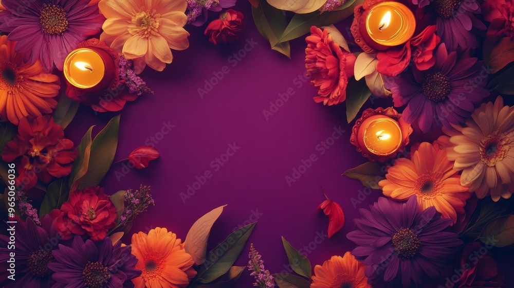 Diwali diya oil lamps with flowers holiday background. Creating a festive and decorative composition. Diwali diya oil lamps with flowers holiday background. Creating a festive and decorative composition.