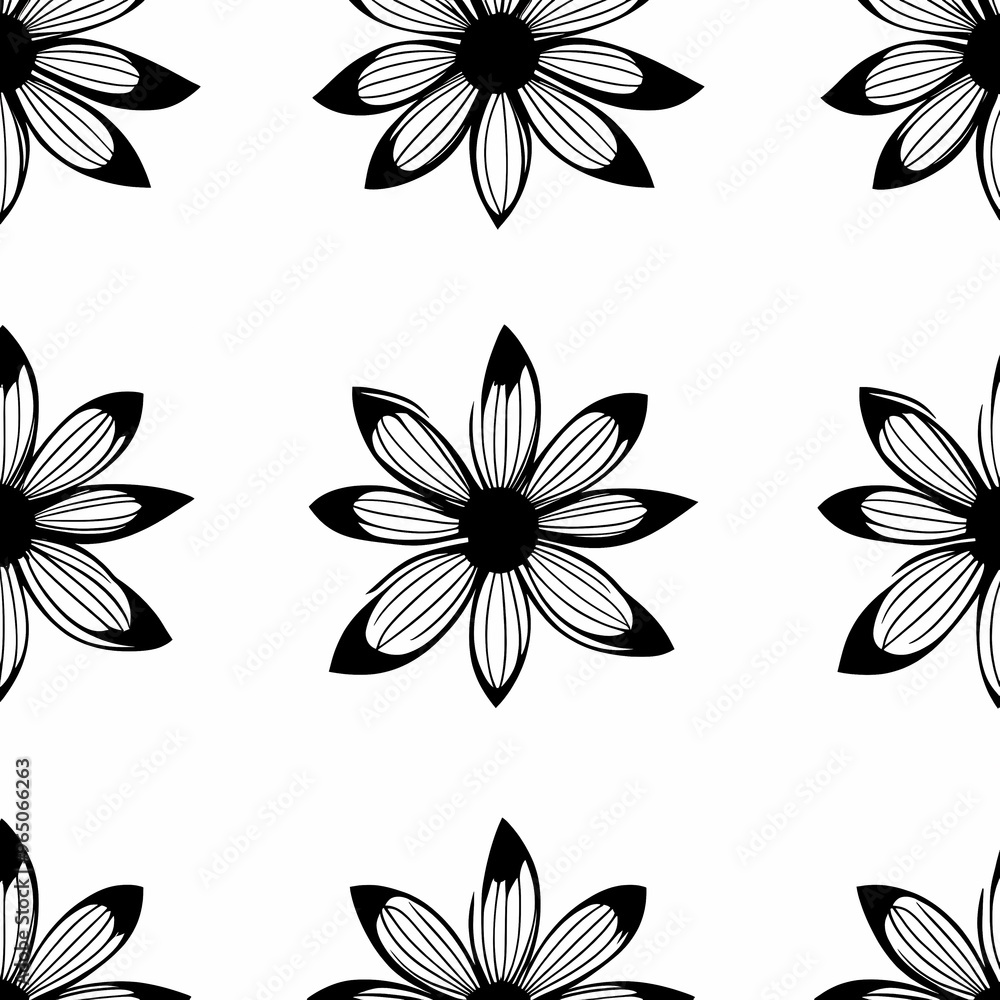 Obraz premium Black Floral Burst: Seamless Pattern 