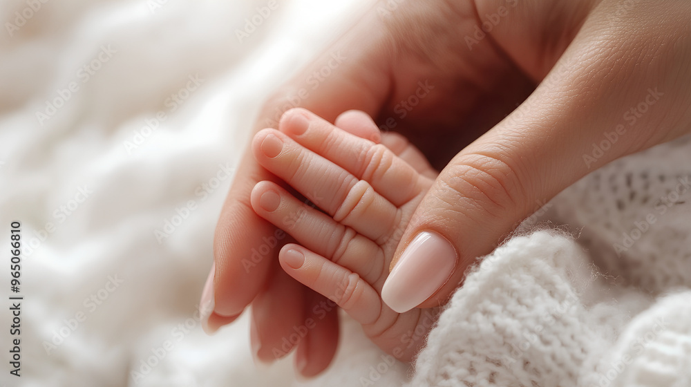 close up of a woman holding baby hands