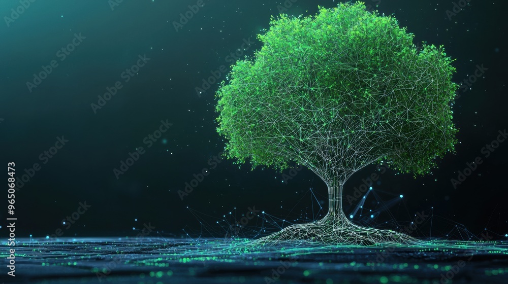 Magical Ethereal Tree Reflecting in Moonlit Starry Night Landscape Magical Ethereal Tree Reflecting in Moonlit Starry Night Landscape
