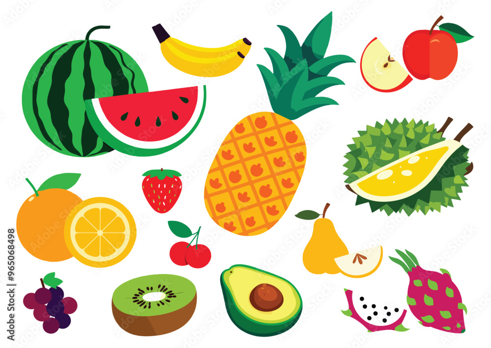 Set of colorful hand drawn fruits. Modern abstract minimal style. 2d. flat design. Set of colorful hand drawn fruits. Modern abstract minimal style. 2d. flat design.