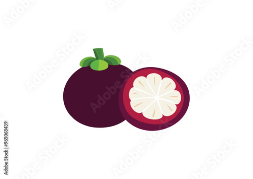mangosteen fruit isolated on white background. Modern abstract minimal style. 2d. flat design. vector