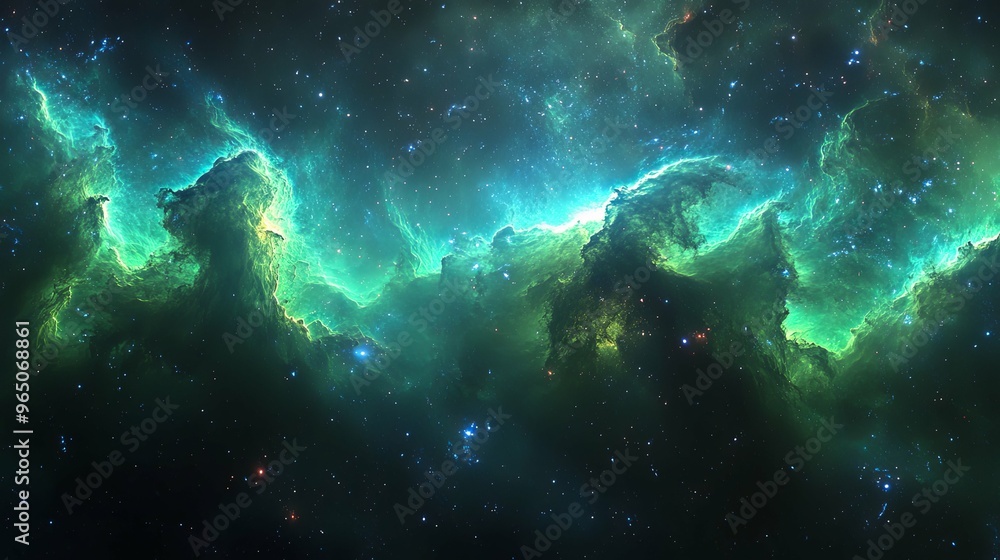 A Green Nebula with Stars in a Dark Sky A Green Nebula with Stars in a Dark Sky