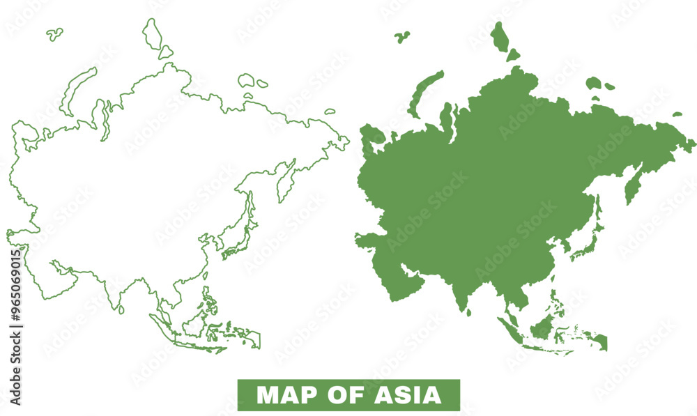 Obraz premium Simple Asia Outline flat map style vector illustration set