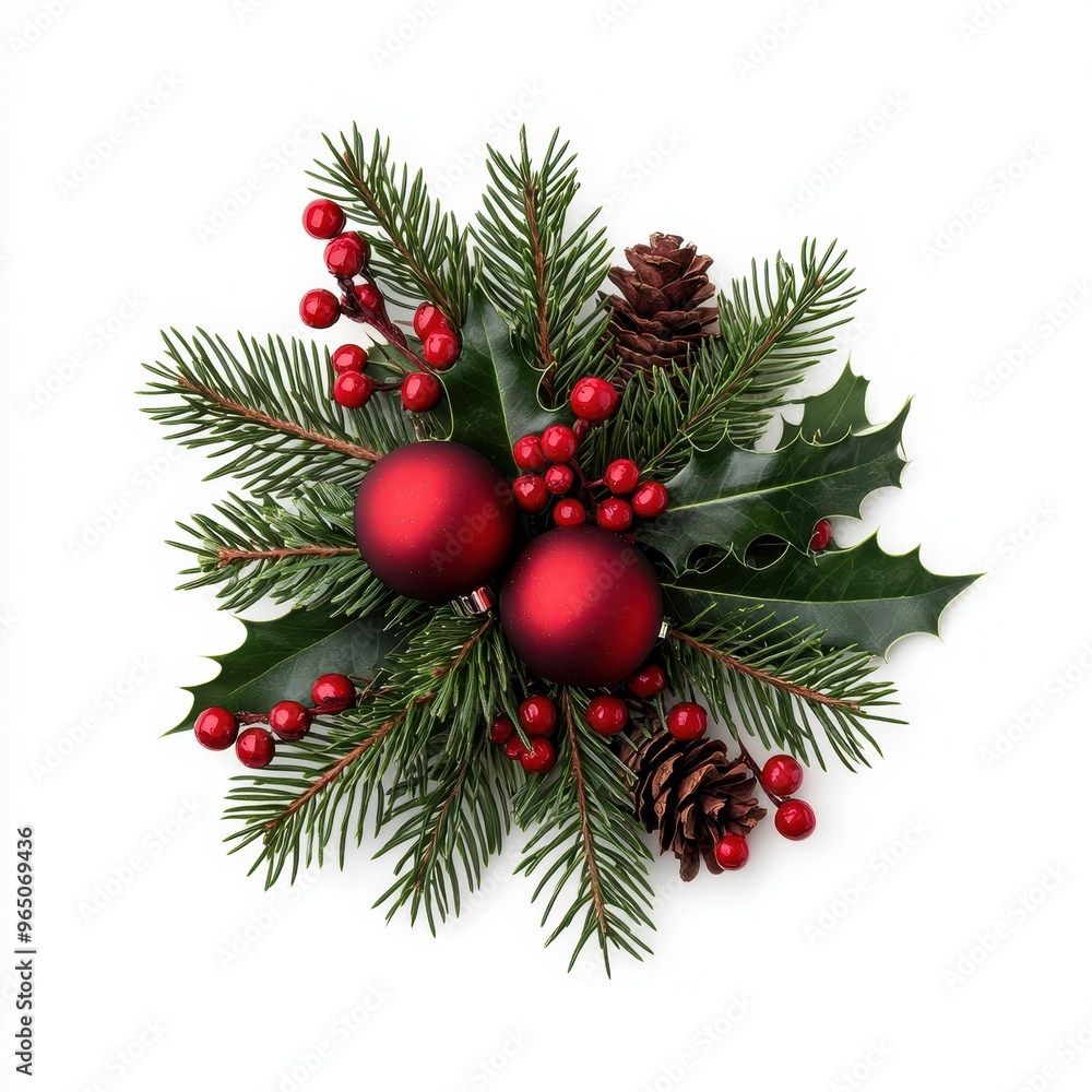 A festive arrangement featuring red ornaments, pine cones, and holiday greens, perfect for Christmas decorations and celebrations. A festive arrangement featuring red ornaments, pine cones, and holiday greens, perfect for Christmas decorations and celebrations.