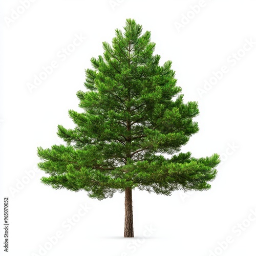 A lush green pine tree with a strong trunk and vibrant foliage, perfect for nature-themed designs and projects.