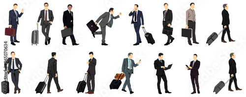 Business people with luggage full isolated collection 