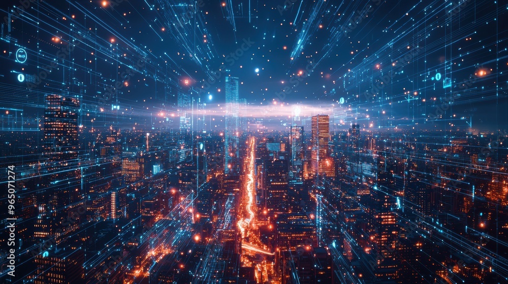 Glowing Futuristic Metropolis with Interconnected Skyscrapers and Luminous Cityscape Glowing Futuristic Metropolis with Interconnected Skyscrapers and Luminous Cityscape