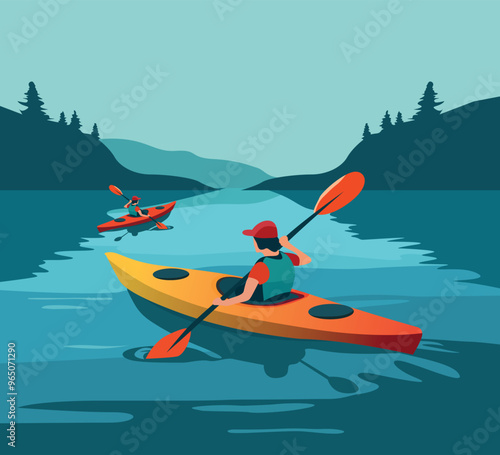 kayaking on the lake landscape