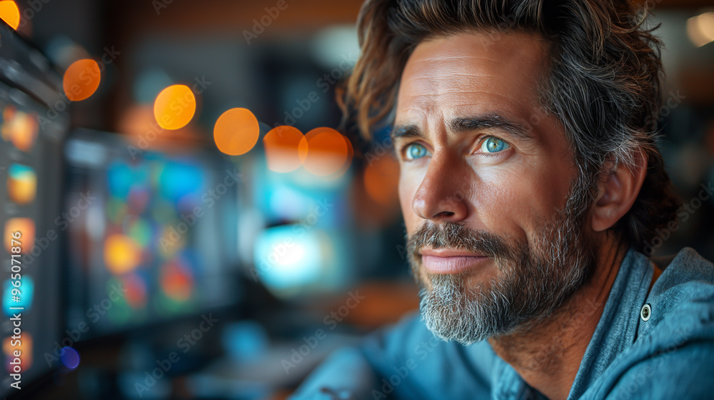Portrait of a man with a relaxed smile. Remote work technologies that enable digital transformation in the workplace Portrait of a man with a relaxed smile. Remote work technologies that enable digital transformation in the workplace