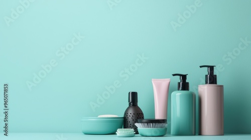 Minimalistic Arrangement of Skincare and Beauty Products on Mint Background