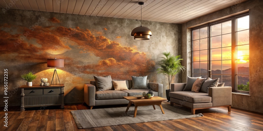 Gray-brown paint envelops the weathered room, reminiscent of a serene sunset's muted tones on a cloudy afternoon. Gray-brown paint envelops the weathered room, reminiscent of a serene sunset's muted tones on a cloudy afternoon.