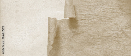 Background texture of old wrinkled torn paper, tattered vintage parchment roll, horizontal vector banner