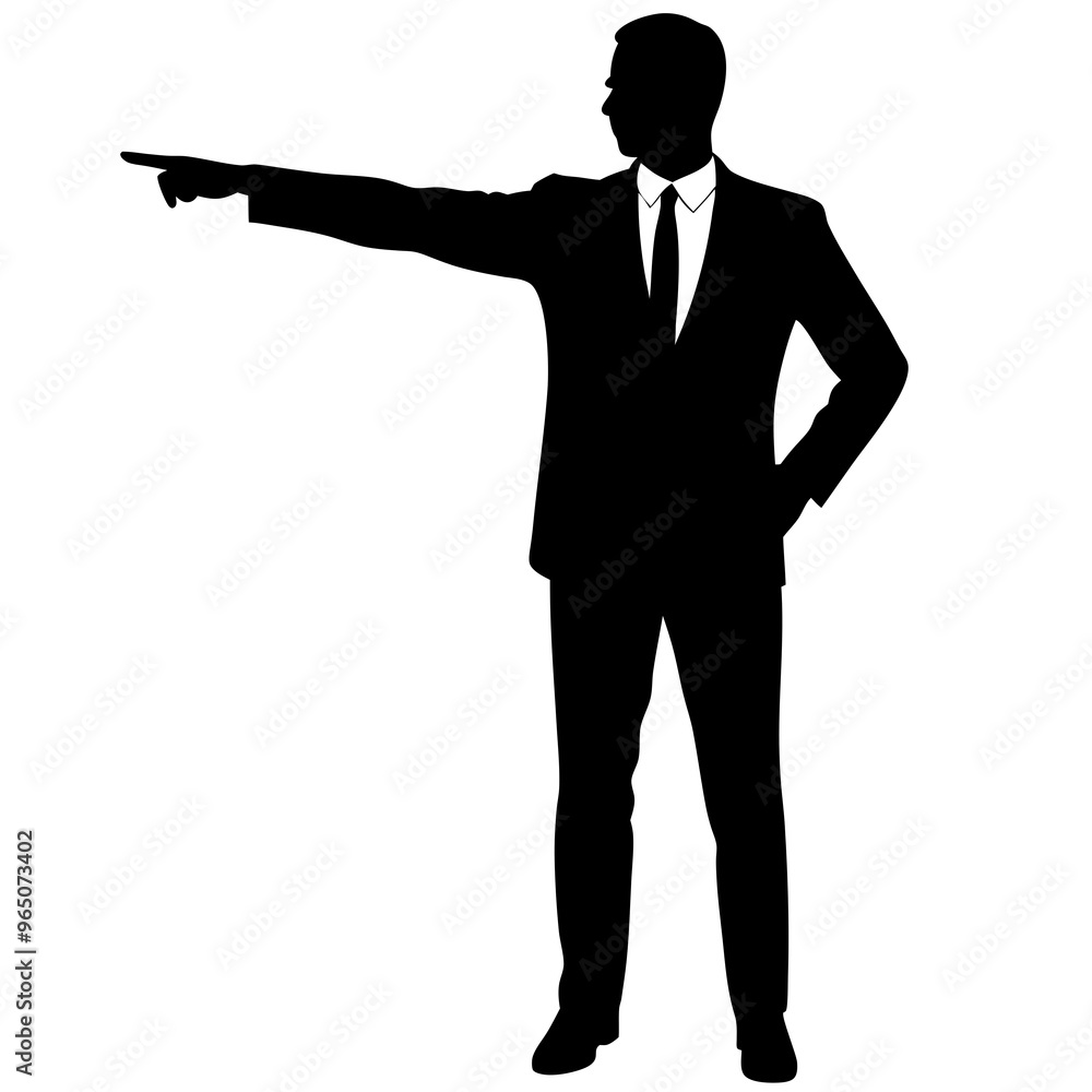 a business man stand with a hand expression of pointing of front direction, vector silhouette, isolated white background a business man stand with a hand expression of pointing of front direction, vector silhouette, isolated white background