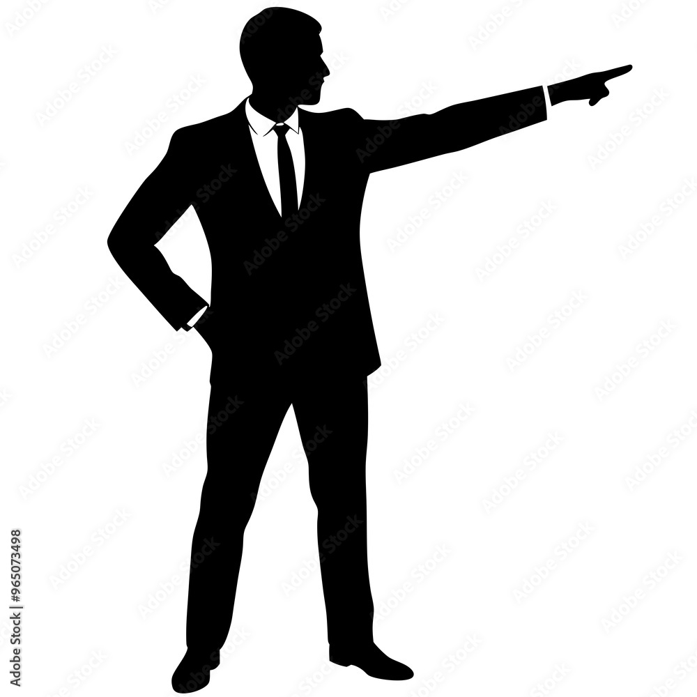 a business man stand with a hand expression of pointing of front direction, vector silhouette, isolated white background a business man stand with a hand expression of pointing of front direction, vector silhouette, isolated white background