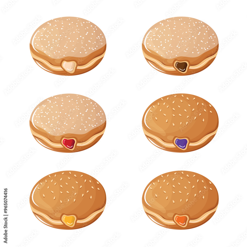 Set of various filled doughnut illustration icons Set of various filled doughnut illustration icons