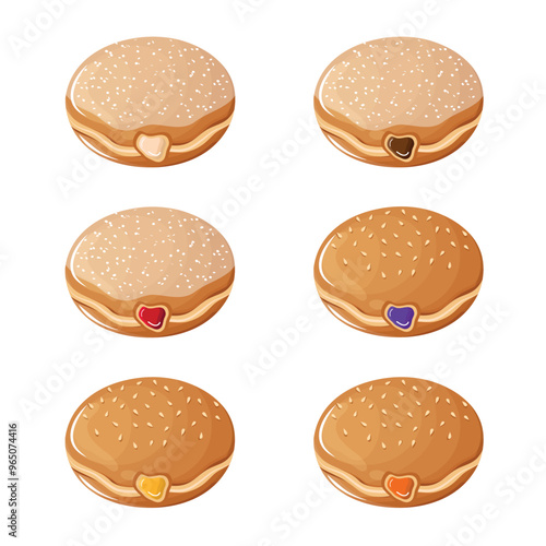 Set of various filled doughnut illustration icons