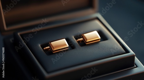 Monogrammed cufflinks in an elegant box, metallic shine, luxury gift, 3D illustration