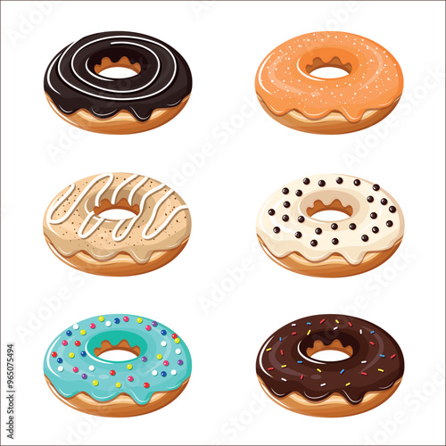 Set of various glazed doughnut illustration icons