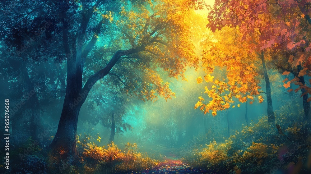 autumn forest in the morning autumn forest in the morning