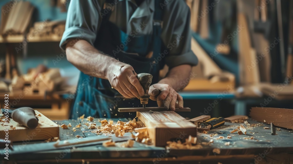 A woodworker uses a chisel to shape a piece of wood. A woodworker uses a chisel to shape a piece of wood.