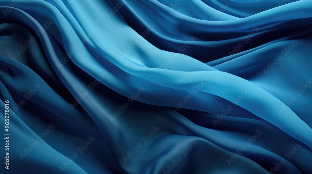 A beautiful abstract background of blue fabric with soft folds and curves. The fabric is smooth and silky, creating a luxurious and elegant feel. A beautiful abstract background of blue fabric with soft folds and curves. The fabric is smooth and silky, creating a luxurious and elegant feel.