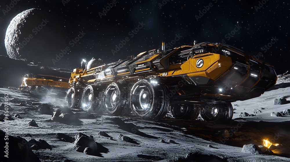 A high-tech space mining operation extracting resources from asteroids A high-tech space mining operation extracting resources from asteroids