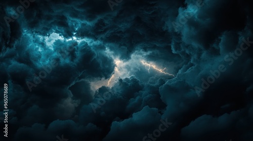 Dark and threatening rain clouds and lightning photo